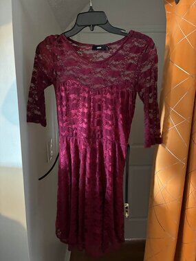 Red Lacy Belted Dress - S